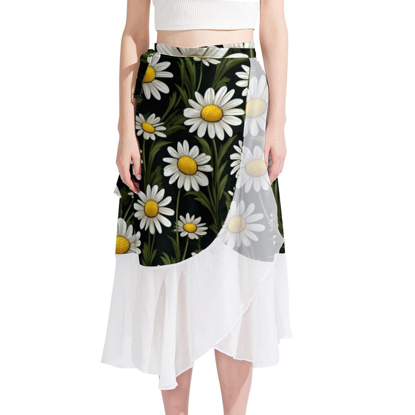 Wavlynn Silk Chiffon Beach Tunic Dress With Rainbow Patchwork Hem In Crisp White