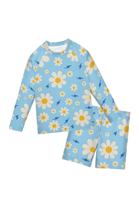 Daisy Lightning Pattern Boys' Bathing Suit UPF 50+ Boys' Rash Guard Sets Stretchy Quick Dry 3T-10T