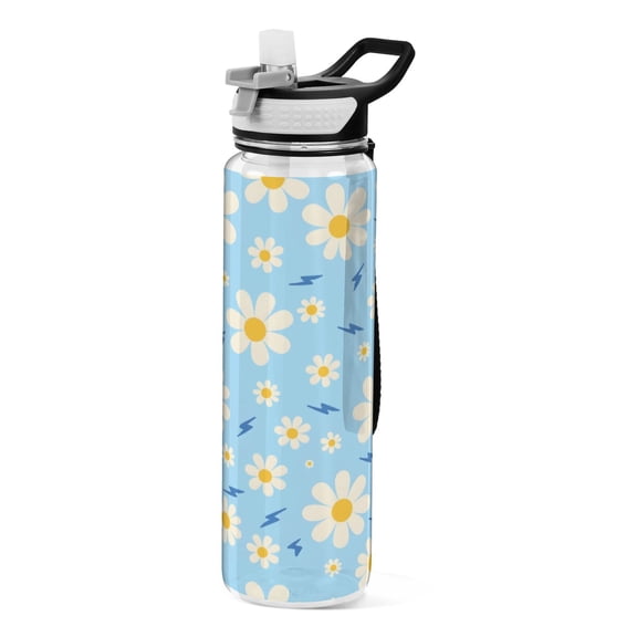 Daisy Lightning Pattern Sport Water Bottle Tritan with Straw 1000ml Portable for Outdoor Daily Use