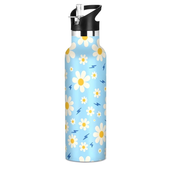 Daisy Lightning Pattern Sport Water Bottle for Kids Insulated with Straw for School Outdoor Daily Use