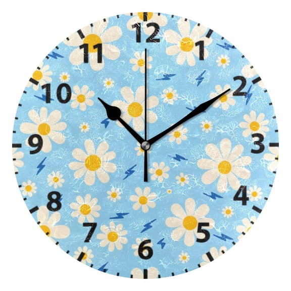 Daisy Lightning Pattern Wall Clock 10in Round Artistic Oil Painting Home Decor Desk Table Clock