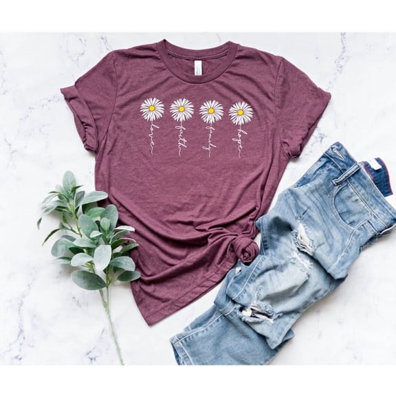 Daisy Love Faith Family Hope Shirt, Daisy Women T-Shirt, Plant Lady Shirt, Floral T-Shirt, Inspirational Shirt, Flower Tee, Boho Shirt All Size S-5XL
