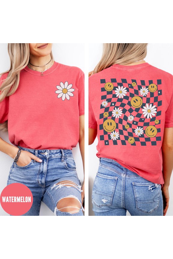 Daisy Lovers Shirt, Daisy Checkered Shirt, Cute Daisy Print Tee, Cute Spring Shirt, Trendy