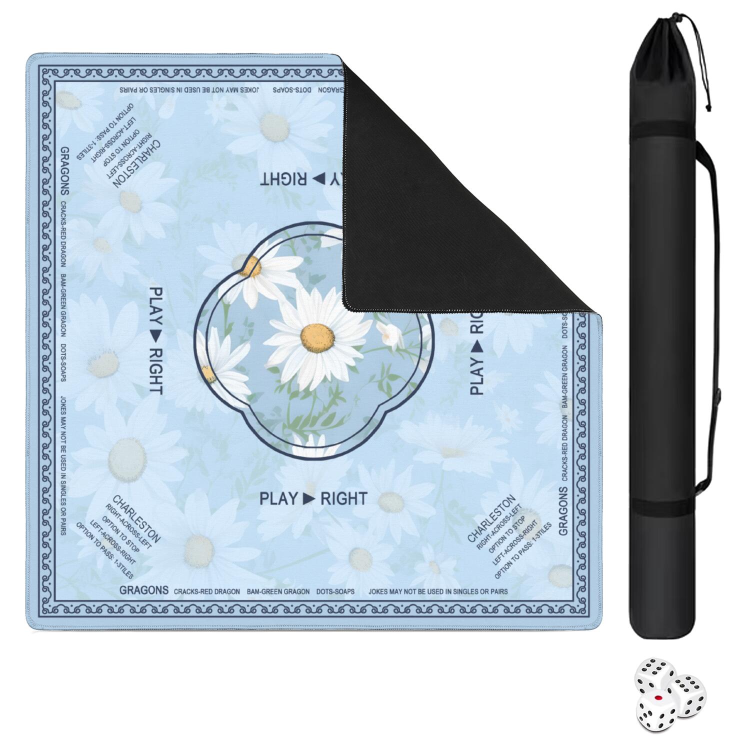 Daisy Mahjong Mat with Rules, 31.5*31.5in Anti Slip American Mahjong Mat for Table, Noise Reduction, Neoprene Mah jongg Mats with Carrying Bag & 3 Dices, Mahjong Supplies Gift, Board Tile Games Mats