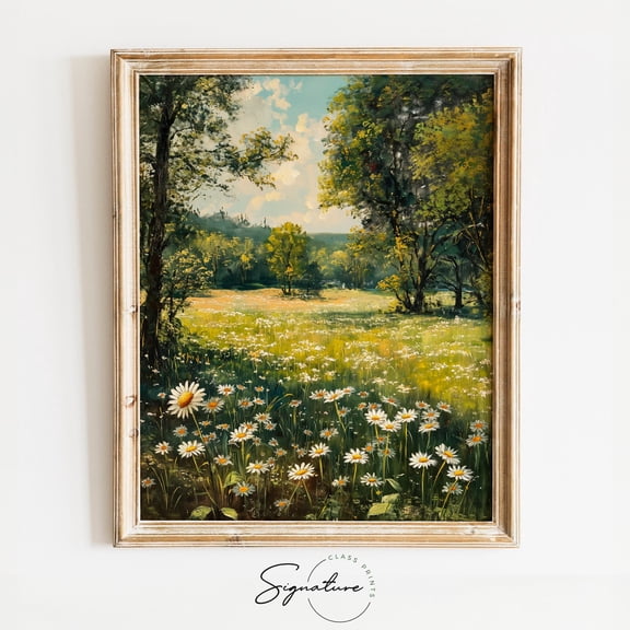 Daisy Meadow, Early Spring Flowers In Green Field Wall Art, Nature Landscape Art, Rustic Wall Decor, Spring Scene, 617 Home Decor, 8x12 UNFRAMED