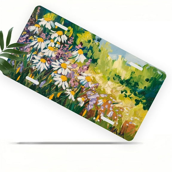 Daisy Meadow Painting Front License Plate, Metal License Plate, Funny Standard Plates Personalized Novelty Decorative For Men/Women/Boys/Girls Car 6×12 Inch