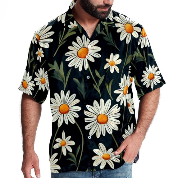 Daisy Men's Casual Short Sleeve Button Down Shirts - Printed Summer Beach Tops for Men and Women