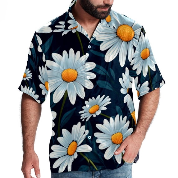 Daisy Men's Short Sleeve Beach Shirts, Casual Printed Button Down Summer Shirts for Men and Women