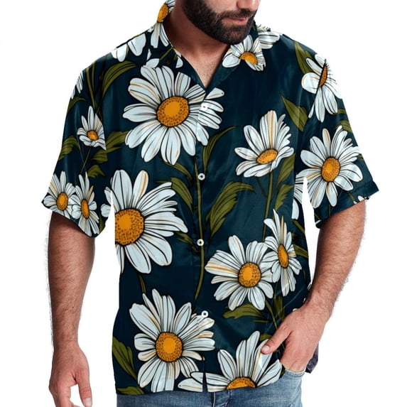 Daisy Men's Short Sleeve Beach Shirts Poplin Spread Collar Tops Casual Printed Button Down Summer Unisex