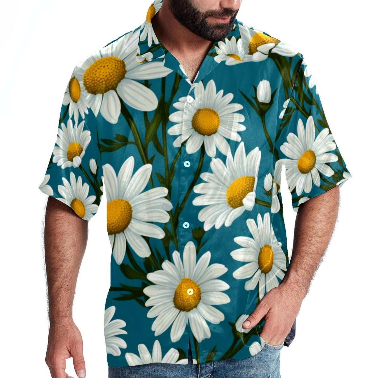 Daisy Men's Short Sleeve Button Down Beach Shirts, Casual Printed ...