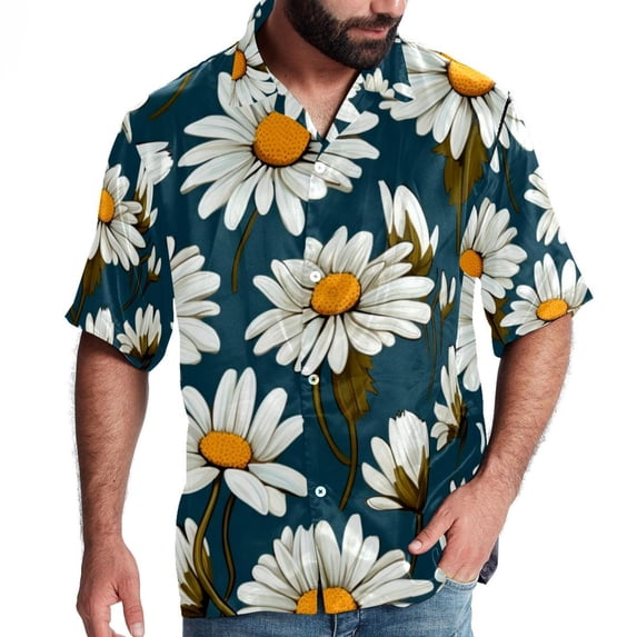 Daisy Men's Short Sleeve Button Down Hawaiian Beach Printed Casual Shirts