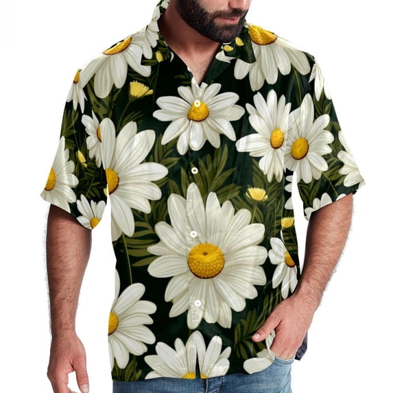 Daisy Men's Short Sleeve Button Down Spread Collar Beach Shirts