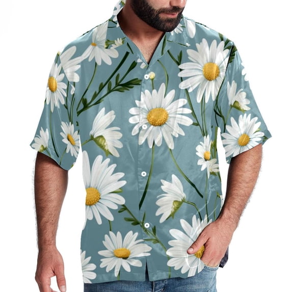 Daisy Men's Short Sleeve Casual Printed Button Down Beach Shirts Hawaiian Style Unisex Summer Shirt