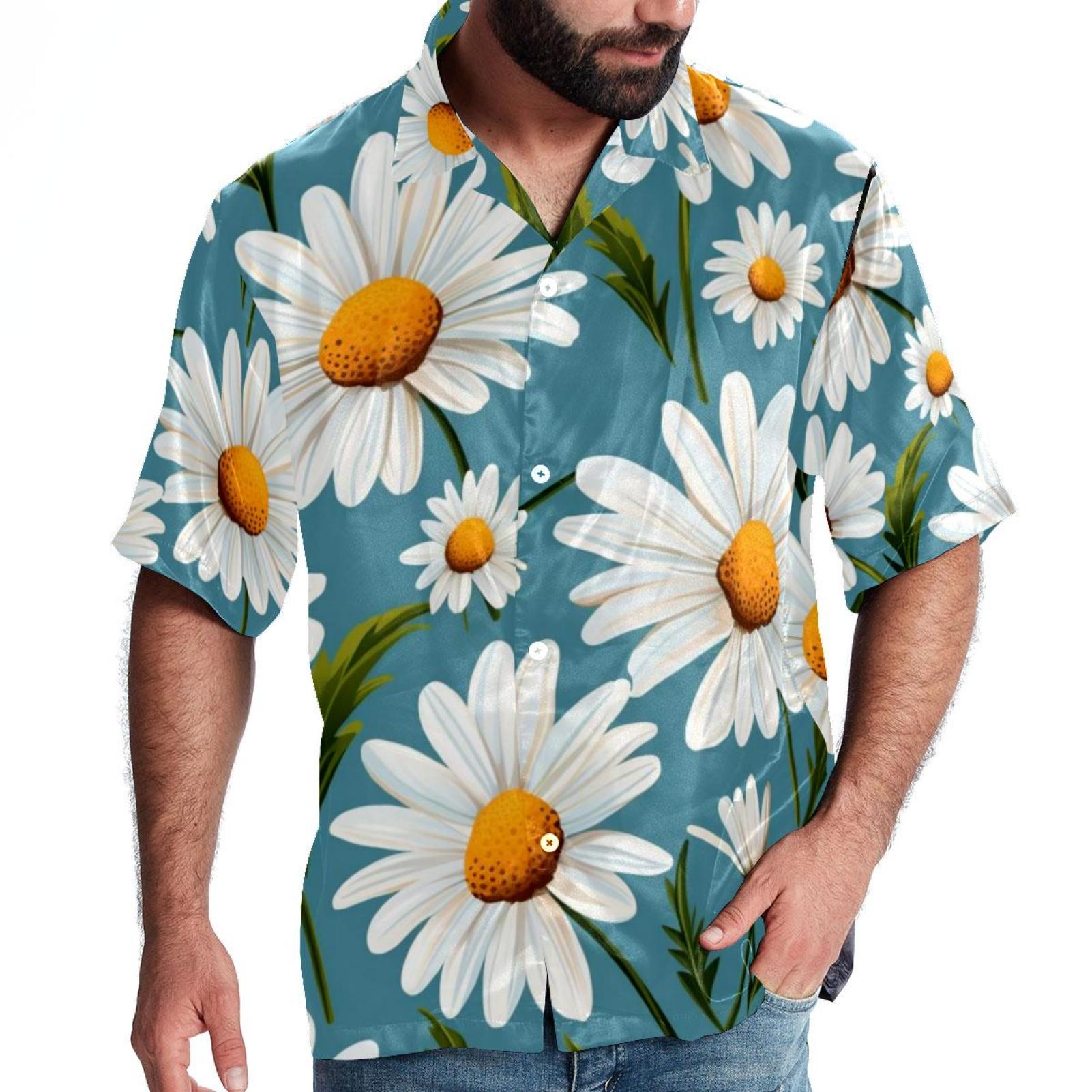 Daisy Men's Short Sleeve Printed Button Down Beach Shirt Casual Summer ...