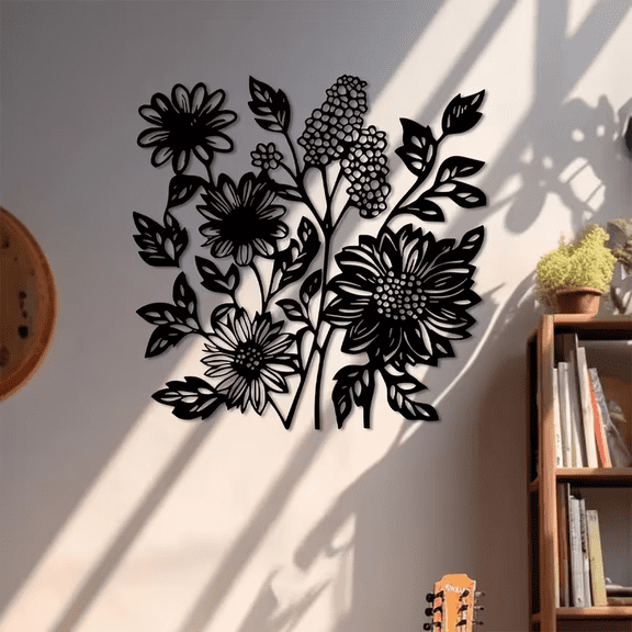 Daisy Metal Wall Art, Black Floral Wall Decor