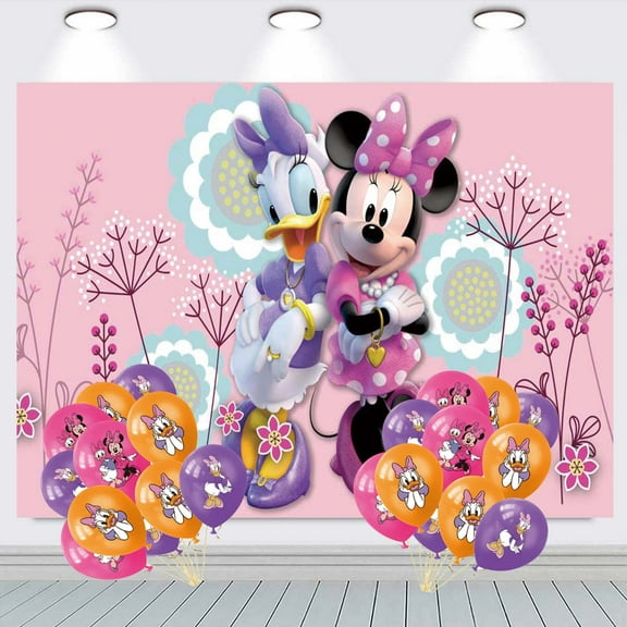 Daisy Minnie bowtique Banner Backdrop Background Birthday Balloons Party Supplies Taspestry Poster Wall Decor