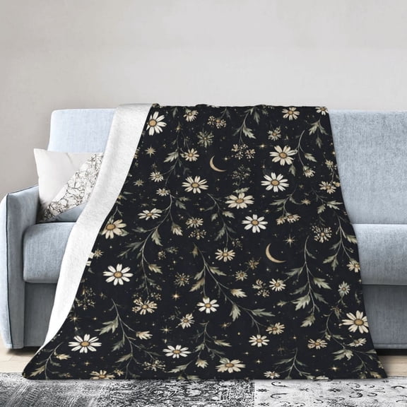 Daisy Moon Floral Blanket Gift Throw Blanket Gift for Women Celestial Night Garden Home Decor 50x40