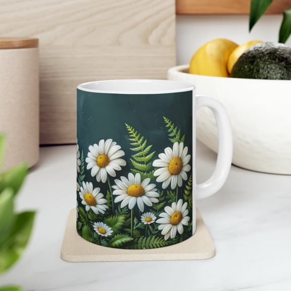 Daisy Mug- Daisy Coffee Cup- Daisy Gift- Fern Mug- Flower Mug- Daisy Gift Her- Daisy Tea Cup- Daisies Mug- Groovy Daisies- Arul Daisy.