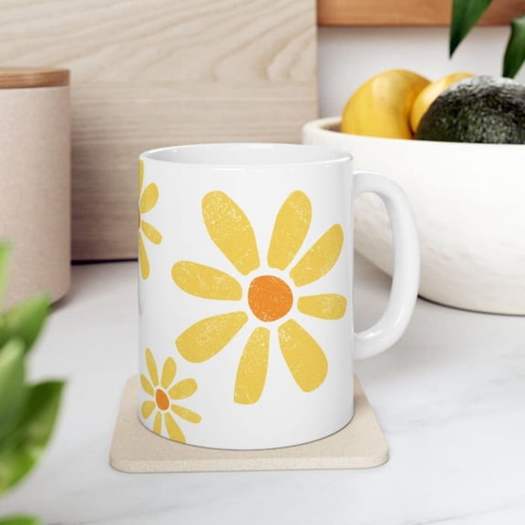 Daisy Mug Floral Coffee Mug R Flower Cup Yellow Daisy Gifottagre Mug Spring Aesthetic Mug Cute Flower Coffee Cup.