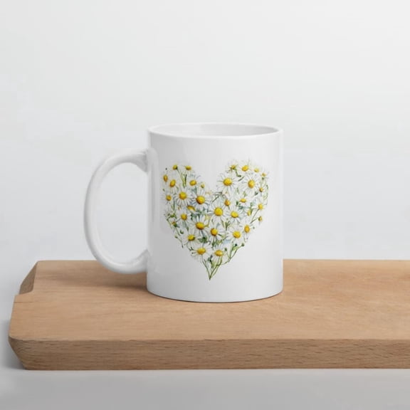 Daisy Mug White Ceramic Flower Cup.