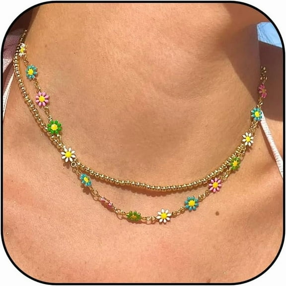 Daisy Necklace for Women Charm Necklace Pretty Summer Necklaces Princess Daisy Costume Flower Choker Necklace Spring Necklace for Women Trendy 2025