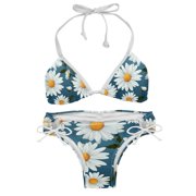Daisy One-Piece Swimsuit Bikini Set, Detachable Sponge, Adjustable Strap, Two-Pack, Beach Vacation Wear