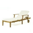 thumbnail image 1 of Daisy Outdoor Teak Acacia Wood Chaise Lounge with Cream Cushion, 1 of 8
