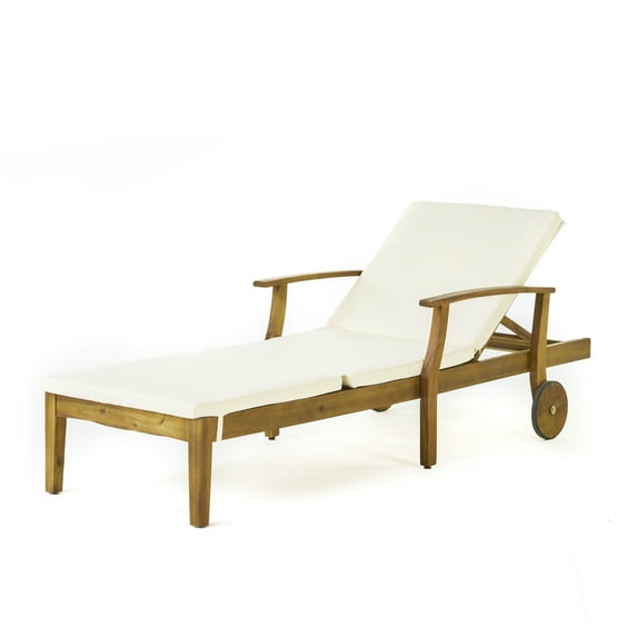 Daisy Outdoor Teak Acacia Wood Chaise Lounge with Cream Cushion