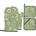 thumbnail image 1 of Daisy Oven Mitts and Pot Holders 4 Pcs Sets for Kitchen, Cooking Gloves Heat Resistant Oven Mitt Gloves Non Slip Potholders BBQ Gloves for Baking, Grilling, BBQ, 1 of 6