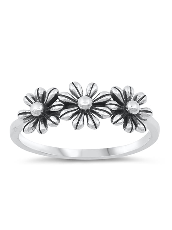 Daisy Oxidized Flower Dainty Ring .925 Sterling Silver Jewelry Female Male Unisex Size 11