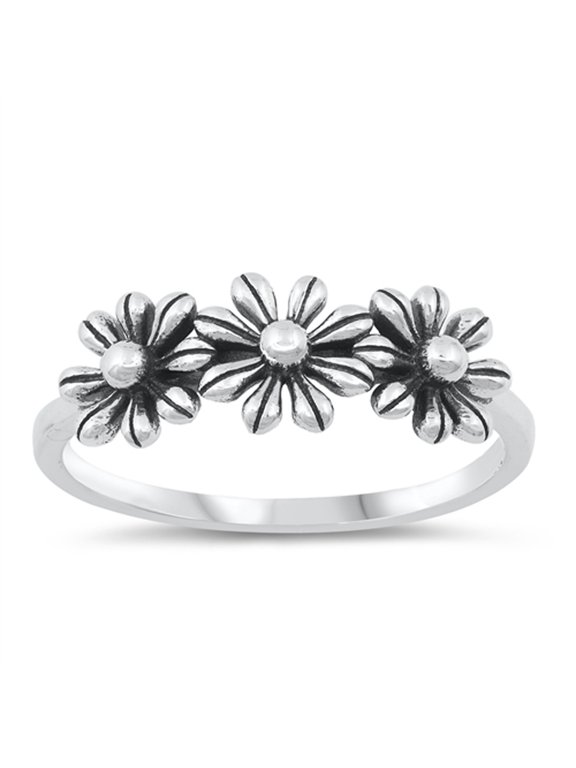 Daisy Oxidized Flower Dainty Ring .925 Sterling Silver Jewelry Female Male Unisex Size 7