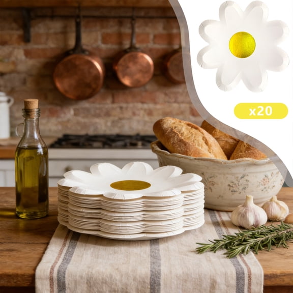 Daisy Paper Plates Floral Disposable Party Plates, 20-Piece Custom-Shaped Tableware for Sophisticated Entertaining, 9inch Boho Flower Shaped Plates, Wedding Party Supplies