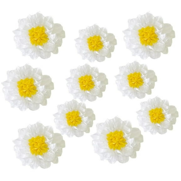 Daisy Paper Pom Poms 10 Pcs,Daisy Paper Flower Decoration,12" & 8" Flower with White Petals,Yellow Samll Paper Ball Flower Ornaments,Paper Flower Craft for Wall DIY Decoration