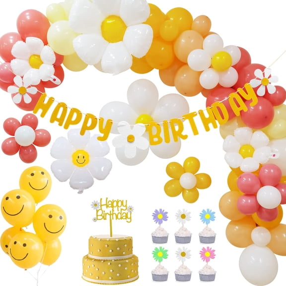 Daisy Party Decorations Set Boho Party KKS1Decorations with Banner Boho Groovy Daisy Flower Balloon Garland Arch for Daisy Retro Hippie Boho Party Decorations,Groovy Party Supplies