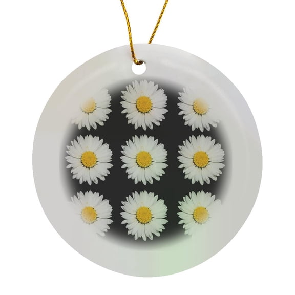 3drose, Daisy Pattern a Repeating Pattern of Nine Lawn Daisies Isolated on a Black Background, Circle Porcelain Ornament