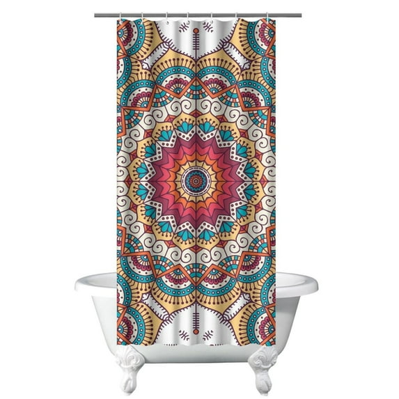 Daisy Pattern Boho Shower Curtain 36x72, Quick-Drying Polyester with Plastic Rings, Retro White and Yellow Floral Artwork