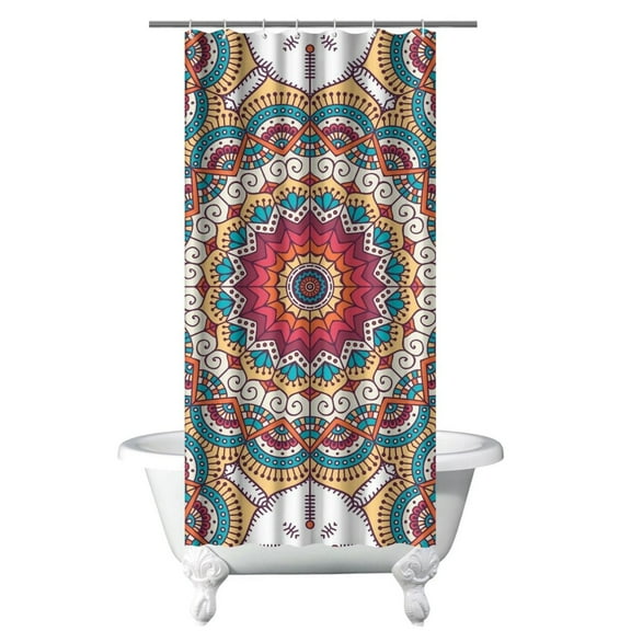 Daisy Pattern Boho Shower Curtain 36x72, Quick-Drying Polyester with Plastic Rings, Retro White and Yellow Floral Artwork