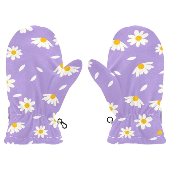 Daisy Pattern Cold Weather Mittens Warm Thick Fleece Lined Adjustable ...