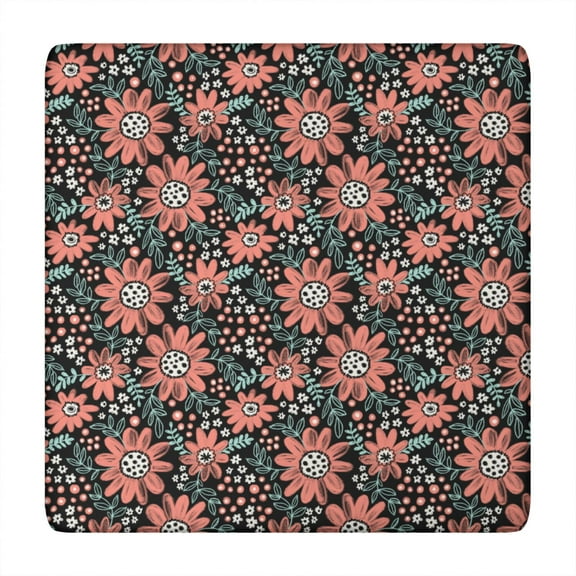 Daisy Pattern Elastic Square Tablecloth, Soft Water-Resistant Polyester Fabric for Dining or Picnic, Fits 34x34 Inch