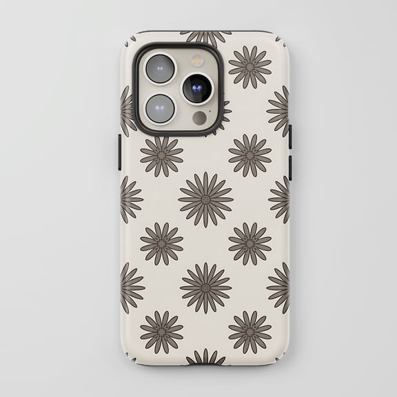 Daisy Pattern For All iPhone Series Tough Phone Case Retro Cream Brown