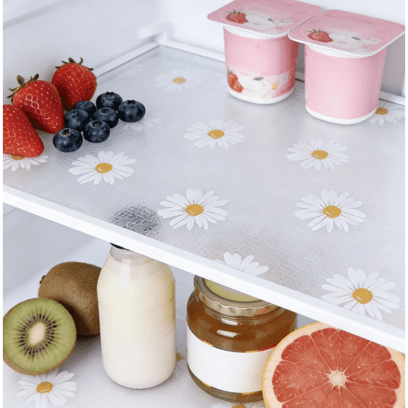 Daisy Pattern Refrigerator Liners 4 Pack, Modern Washable Non Slip Fridge Mats, Waterproof Oil-Proof Shelf Liners for Kitchen Refrigerator Freezer Cabinets Drawers