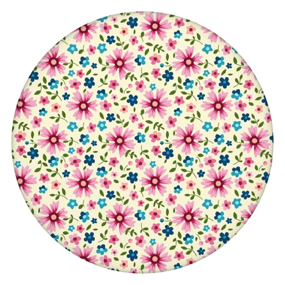 Daisy Pattern Round Tablecloth with Elastic Edge, Easy Care Water-Resistant Fabric for Home Use, Fits 44-52"