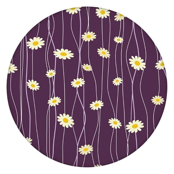 Daisy Pattern Round Tablecloth with Elastic Edge, Waterproof-Like Polyester, Fits 44-52 Inch Round Table