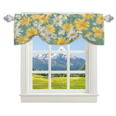 Daisy Pattern Tie Up Valance Curtains for Kitchen Windows, 42*12inch