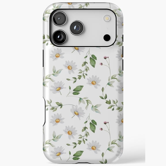 Daisy Pattern With Leaves Floral iPhone Case 17 16 15 14 13 12 11 Pro Max
