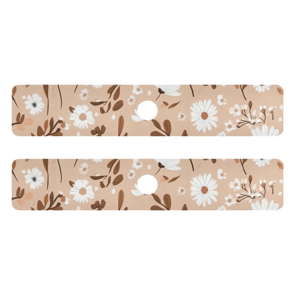 Daisy Pattern on Brown Background Kitchen Sink Splash Guard, Silicone Sink Faucet Mat Dry Out the Kitchen Bathroom