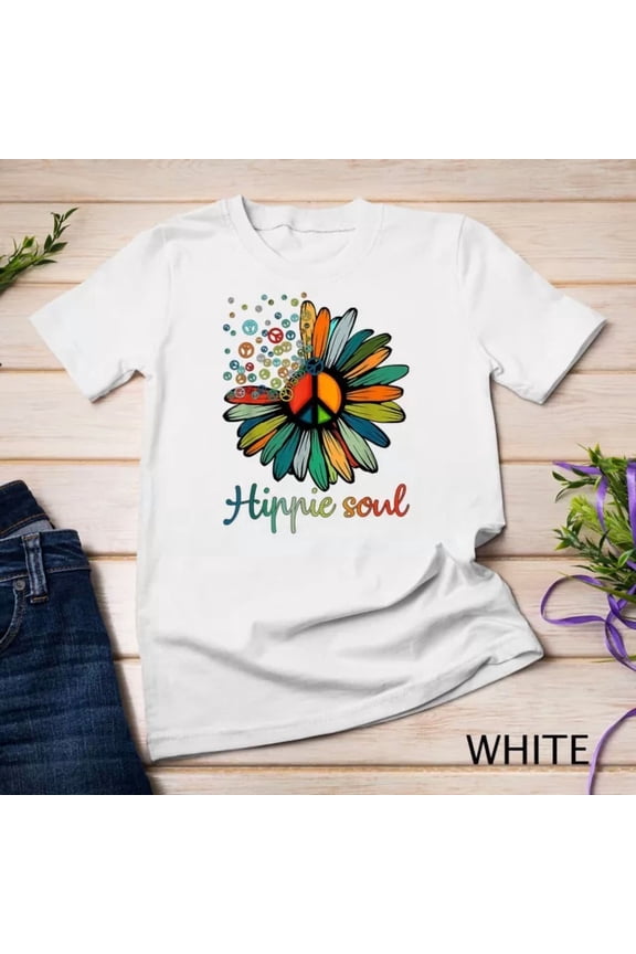 Daisy Peace Sign Hippie Soul Tshirt Flower Lovers Gifts Unisex S-5XL T-Shirt Birthday Gifts; For Men & Women, Vintage Birthday Gift