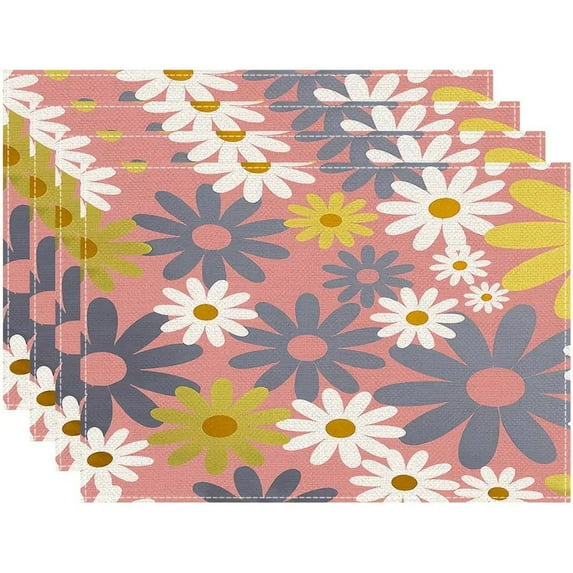 Daisy Petal Placemats Set of 4, Washable Placemat Non-Slip Heat Resistant Place Mats Wipeable Farmhouse Table Mats for Dining Kitchen Party Decoration Indoor Outdoor
