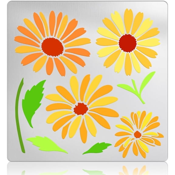 Daisy Petal Stencil Metal Stencil for Journaling Stainless Steel Flower Template for Wood Burning Reusable Template for Drawing Scrapbooking on Fabric Wall Paper 17.8cm grey