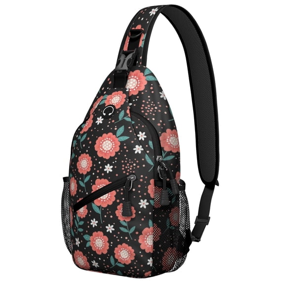 Daisy Pioneer Flower Black Pattern Sling Backpack, Unisex Daily Travel ...